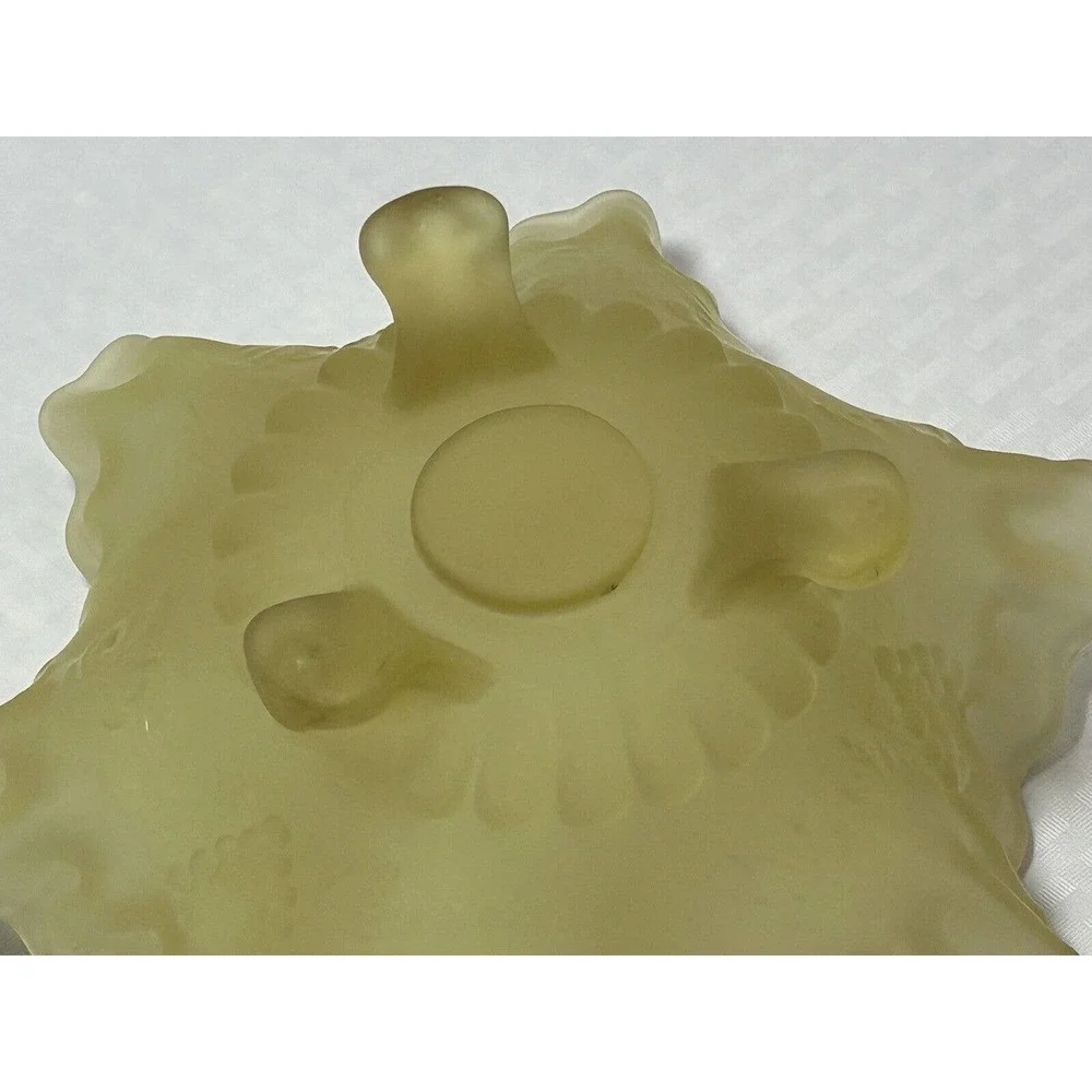 Westmoreland Glass Yellow Satin 3 Footed Bowl Double‎ Crimped Edge Paneled Grape